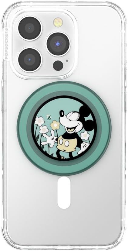 PopSockets Phone Grip for MagSafe with Kickstand, Magnetic Stand, Swappable Top, Secure Hold for iPhone MagSafe Cases, Phone & Tablet Grip, Disney - Enamel Tonal Flower Mickey