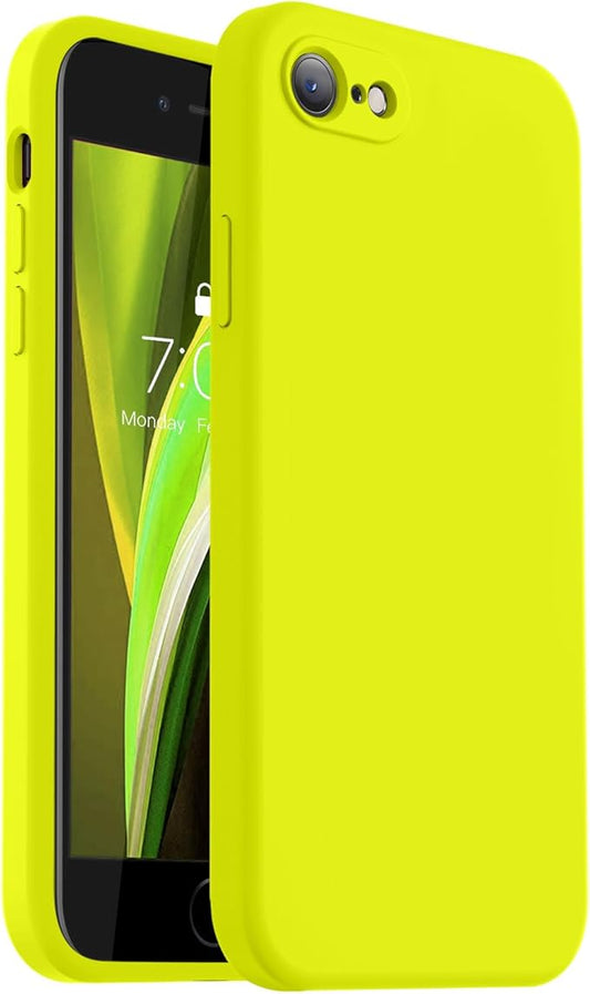Vooii for iPhone SE Case 2022/3rd/2020,iPhone 8/7 Case, Upgraded Liquid Silicone with [Flat Edges] [Camera Protection] [Soft Anti-Scratch Microfiber Lining] Phone Case for iPhone SE - Neon Lemon