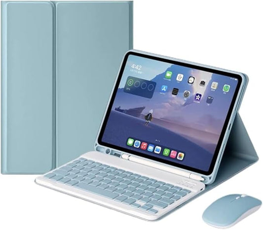 Keyboard Case Mouse for Galaxy Tab A9+ 5G 11 inch 2023 Model (SM-X210/X216/X218) Keyboard Case with Bluetooth Mouse Detachable Cute Color Keyboard Cover,Mist Blue