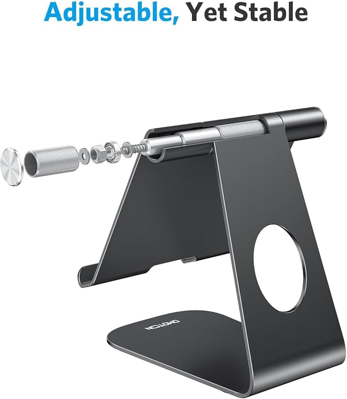 OMOTON Tablet Stand Holder Adjustable, T1 Desktop Aluminum Tablet Dock Cradle Compatible with iPad Air/Mini/Pro 11/12.9, iPad 10.2/9.7, Samsung Tab and More, Black