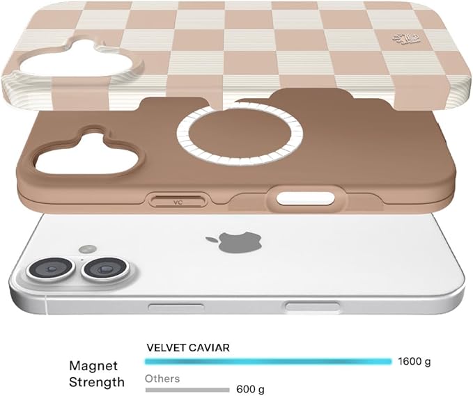 VELVET CAVIAR Case for iPhone 17 | Compatible with MagSafe | 10ft Drop Tested | Protective Designer Cases | Nude Vibe Checkered