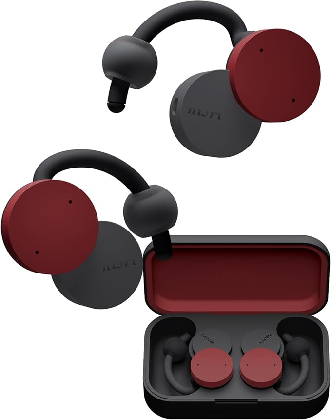 nwm DOTS Wireless On-Ear Speakers (Open Ear Earphones) Sound Leakage suppressed (PSZ Technology - Bone Conduction Alternative) with Optimal Microphone Function Designed in Japan | Burgundy Red