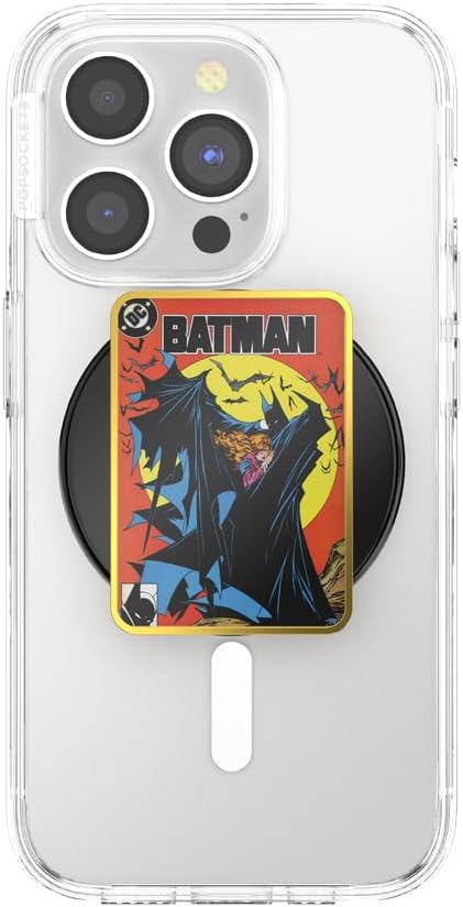 PopSockets Phone Grip for MagSafe with Kickstand, Magnetic Stand, Swappable Top, Secure Hold for iPhone MagSafe Cases, Phone & Tablet Grip, Batman - Enamel Comic Cover