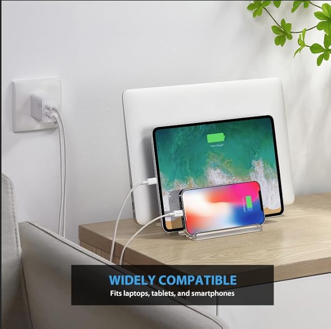 3-Slot Vertical Laptop Stand Laptop Holder for Desk Made of Premium Acrylic to Space-Saving for All Laptop/MacBook/Tablet/Phone (Transparent)