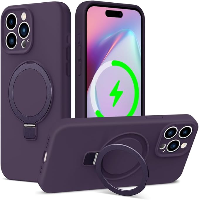 ZHK Liquid Silicone Designed for iPhone 15 pro max Case with Magnet Stand, [Precise Camera Lens Protection][Mil-Grade Drop Shockproof][Soft Anti-Scratch Microfiber Lining] Slim Fit Cover, Purple