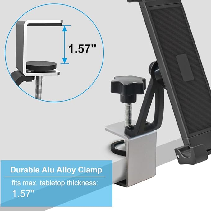 Under Cabinet Tablet Mount Holder, woleyi Kitchen iPad Mount Holder, Desk Aluminum Clamp Stand Compatible with iPad Pro 12.9 Air Mini, Galaxy Tabs, Surface Pro/Go, 5.5"-13" iPhone, Tablets and Devices
