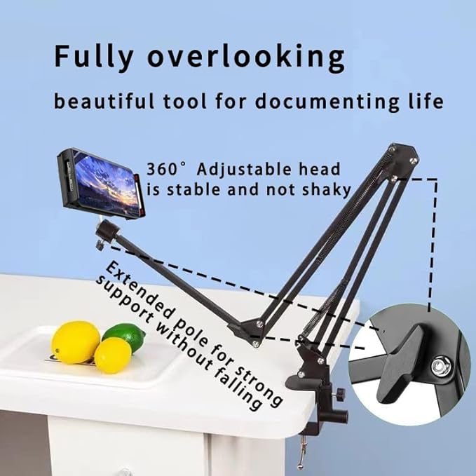 Tablet Stand Holder for Bed,White Folding Tablet Holder for Desk,Flexible Tablet Arm Clamp Compatible with iPad/iPhone15/iPad Pro/N-Switch,Kindle Fire,or Others 4.5~12.9 Inch