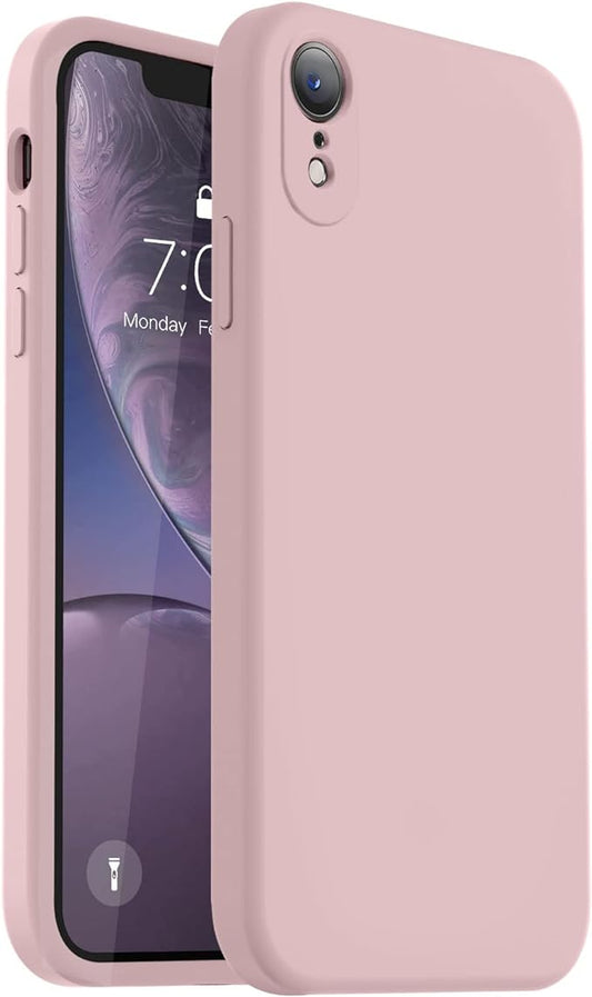 Vooii Compatible with iPhone XR Case, Upgraded Liquid Silicone with [Flat Edges] [Camera Protection] [Soft Anti-Scratch Microfiber Lining] Phone Case for iPhone 10 XR 6.1 inch - Sand Pink