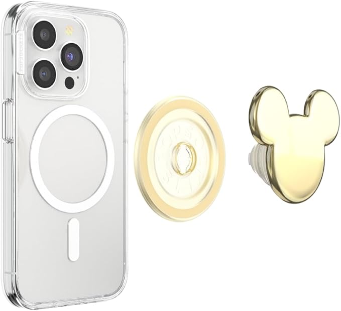 PopSockets Phone Grip for MagSafe with Kickstand, Magnetic Stand, Swappable Top, Secure Hold for iPhone MagSafe Cases, Phone & Tablet Grip, Disney - Gold Mickey Head