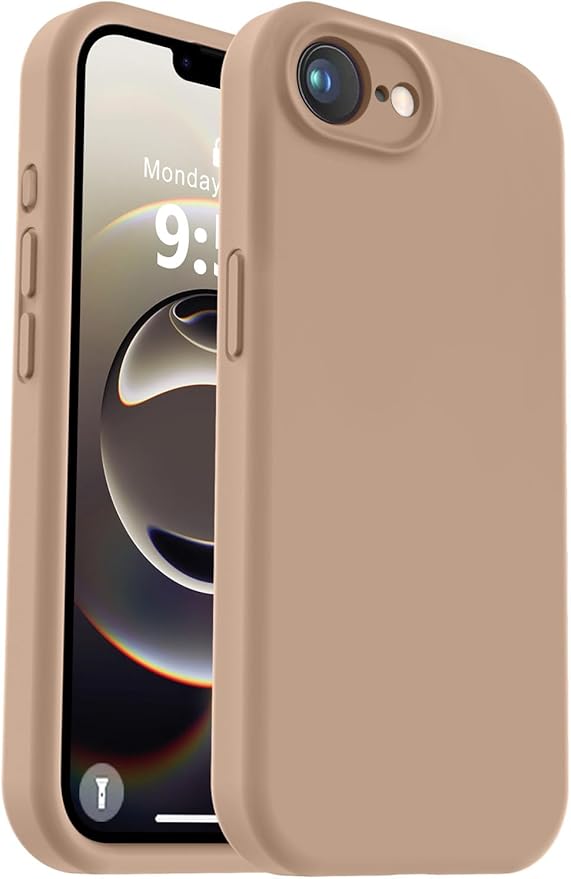 Vooii Compatible with iPhone 16e Case, Liquid Silicone Upgrade [Camera Protection] [Soft Anti-Scratch Microfiber Lining] Shockproof Phone Case for iPhone 16e 6.1 inch - Light Brown