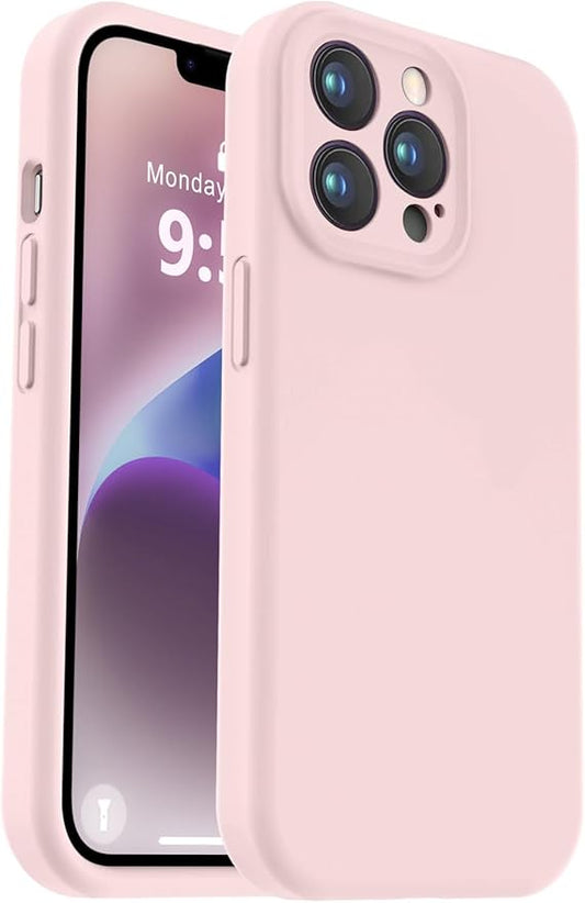 Vooii Compatible with iPhone 13 Pro Max Case, Liquid Silicone Upgrade [Camera Protection] [Soft Anti-Scratch Microfiber Lining] Shockproof Phone Case for iPhone 13 Pro Max 6.7 inch - Chalk Pink