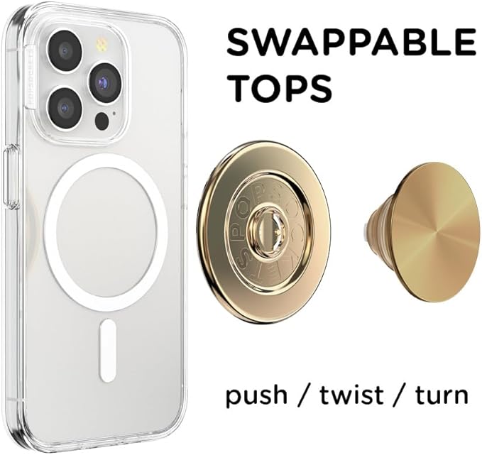 PopSockets Phone Grip for MagSafe with Kickstand, Magnetic Stand, Swappable Top, Secure Hold for iPhone MagSafe Cases, Phone & Tablet Grip - Alum Radial Gold
