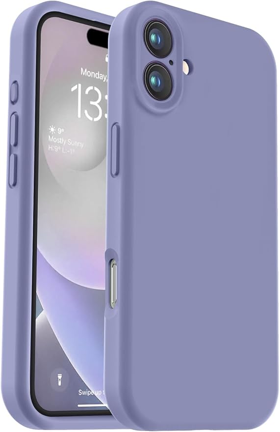 Vooii Compatible with iPhone 16 Case, Liquid Silicone Upgrade [Camera Protection] [Soft Anti-Scratch Microfiber Lining] Shockproof Phone Case for iPhone 16 6.1 inch - Lavender Grey