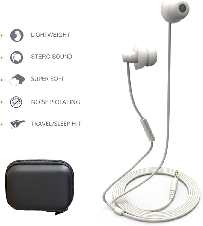 MAXROCK (TM Unique Total Soft Silicon Sleeping Headphones Earplugs Earbuds with Mic for Cellphones,Tablets and 3.5 mm Jack Plug (White)