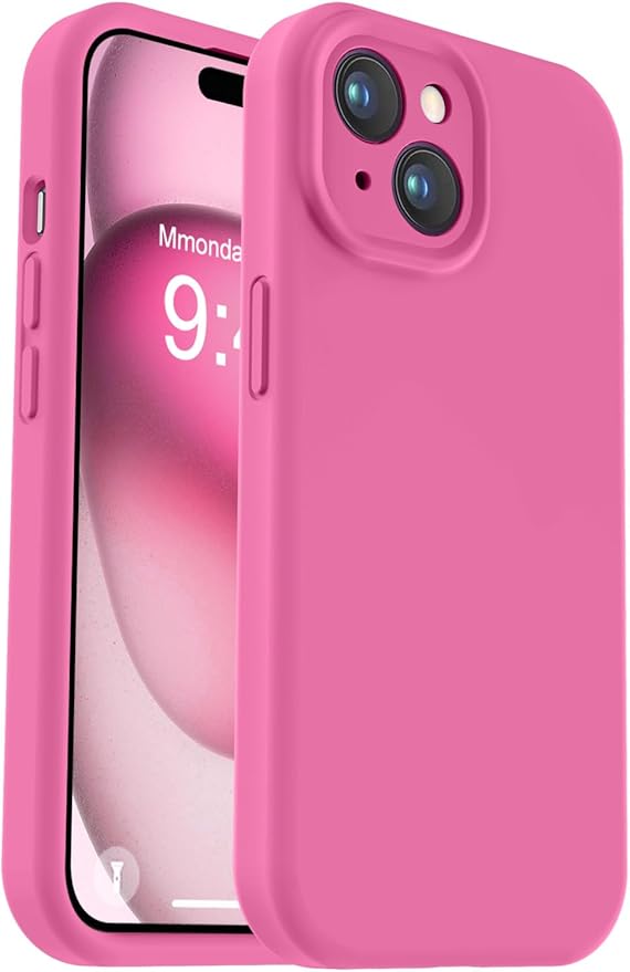 Vooii Compatible with iPhone 15 Case, Upgrade Defender Liquid Silicone, [Enhanced Camera Protection] [Soft Anti-Scratch Microfiber Lining] Shockproof Phone Case for iPhone 15 6.1 inch - Pitaya
