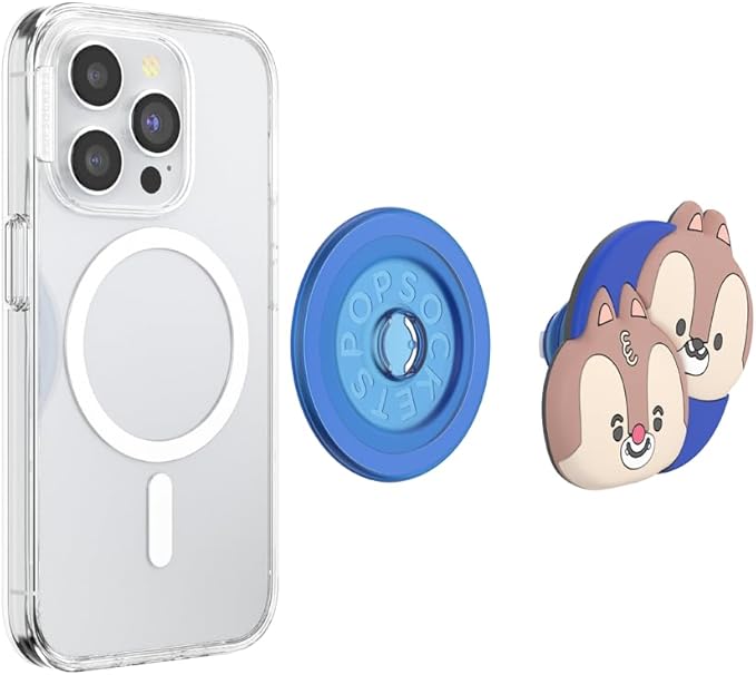 PopSockets Phone Grip for MagSafe with Kickstand, Magnetic Stand, Swappable Top, Secure Hold for iPhone MagSafe Cases, Phone & Tablet Grip, Cute PopSockets, Disney - Kawaii Chip 'n Dale