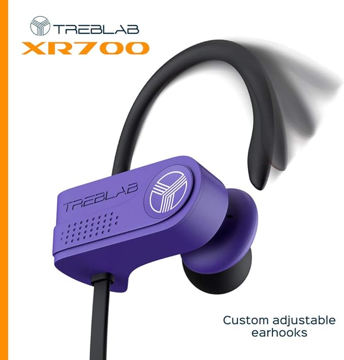 TREBLAB XR700 Wireless Earbuds - Bluetooth 5.0, IPX7 Waterproof, Noise Cancelling, Adjustable Earhooks, 9H Battery, Deep Bass, Mic - Sports Running Headphones for Workouts, Gym, Travel