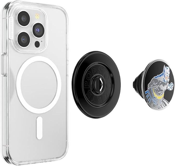 PopSockets Phone Grip for MagSafe with Kickstand, Magnetic Stand, Swappable Top, Secure Hold for iPhone MagSafe Cases, Phone & Tablet Grip, Batman - Enamel in Action