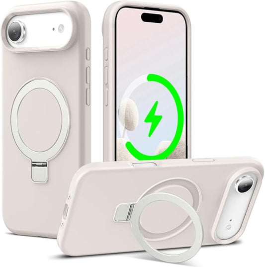 ZHK Liquid Silicone Designed for iPhone Air Case with Magnet Stand, [Precise Camera Lens Protection][Mil-Grade Drop Shockproof][Soft Anti-Scratch Microfiber Lining] Slim Fit Cover, Beige