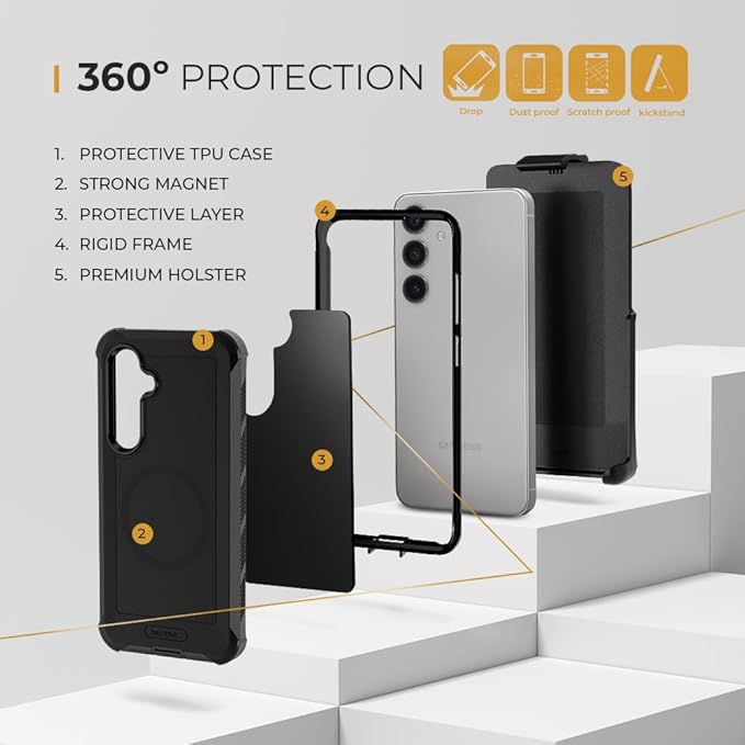 MOTIVE Designed for Samsung Galaxy s25 Plus Case with Belt Clip, Magnetic Case Magsafe Compatible, Heavy Duty and Quad Layer MG-Protection for s25 Plus Holster, 6.7" | Black [Fits s24 Plus]