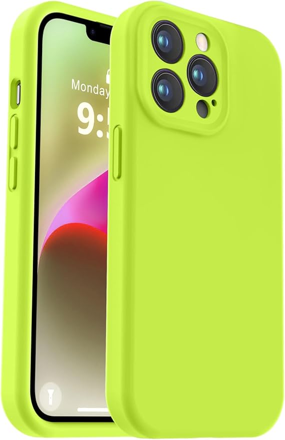 Vooii Compatible with iPhone 13 Pro Case, Liquid Silicone Upgrade [Camera Protection] [Soft Anti-Scratch Microfiber Lining] Shockproof Phone Case for iPhone 13 Pro 6.1 inch - Fluorescent Green