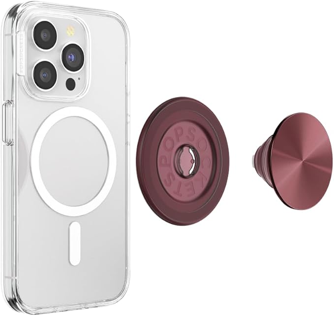 PopSockets Phone Grip for MagSafe with Kickstand, Magnetic Stand, Swappable Top, Secure Hold for iPhone MagSafe Cases, Phone & Tablet Grip - Alum Radial Oxblood
