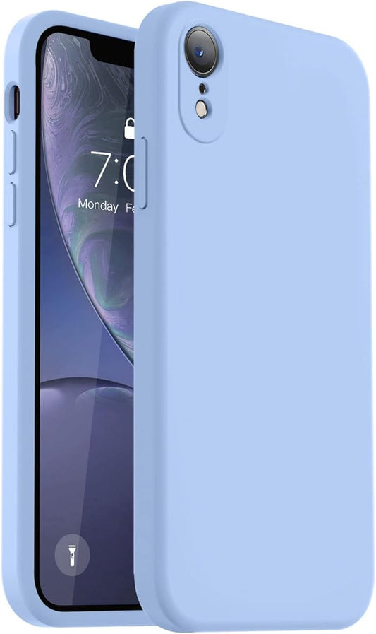 Vooii Compatible with iPhone XR Case, Upgraded Liquid Silicone with [Flat Edges] [Camera Protection] [Soft Anti-Scratch Microfiber Lining] Phone Case for iPhone 10 XR 6.1 inch - Light Blue