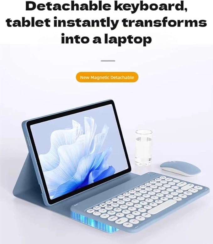 Keyboard Case for Lenovo Tab M11 (TB-330FU/TB-330XU) 11 inch, Cute Color Folio Stand Cover with Round Key Magnetic Detachable Keyboard for Lenovo Tab M11 2024 11'', Blue