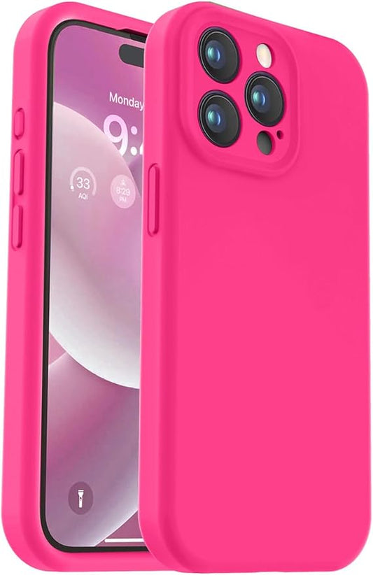 Vooii Compatible with iPhone 15 Pro Case, Upgrade Defender Liquid Silicone, [Camera Protection] [Soft Anti-Scratch Microfiber Lining] Shockproof Phone Case for iPhone 15 Pro 6.1 inch - Hot Pink