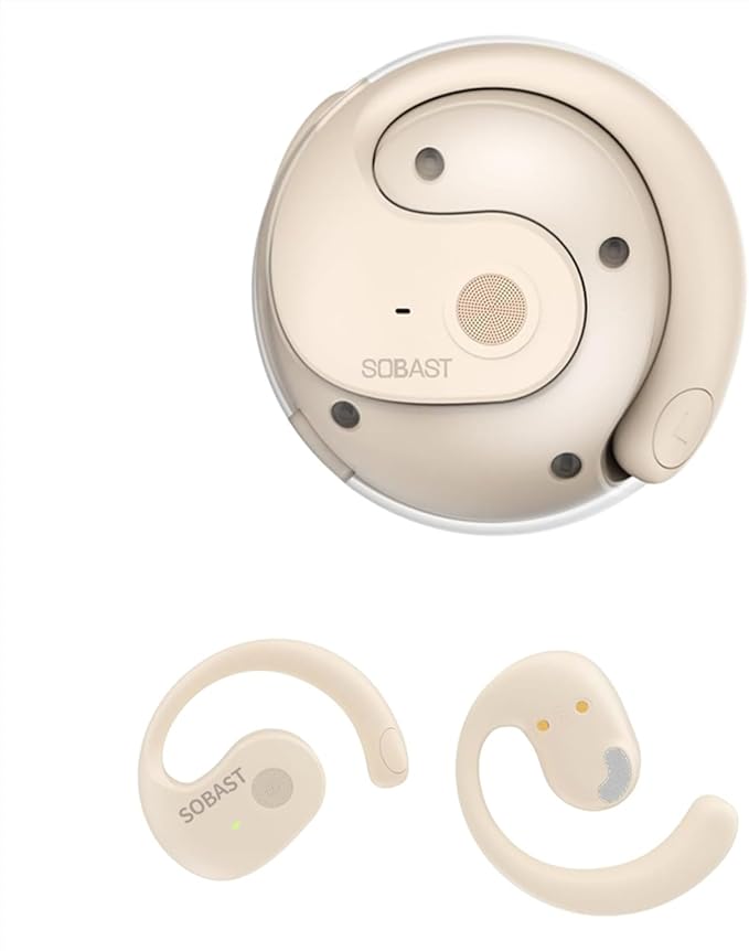 Open Ear Wireless Hanging Earbuds, Ideal for Workout, Non - in - Ear Design with Wireless Connectivity, Sports - Oriented with Ultra - Long Battery Life, Spherical Shape, Cream