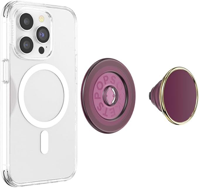 PopSockets Phone Grip for MagSafe with Kickstand, Magnetic Stand, Swappable Top, Secure Hold for iPhone MagSafe Cases, Phone & Tablet Grip - Enamel Red Wine