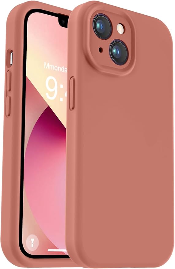 Vooii Compatible with iPhone 13 Case, Liquid Silicone Upgrade [Camera Protection] [Soft Anti-Scratch Microfiber Lining] Shockproof Phone Case for iPhone 13 6.1 inch - Caramel