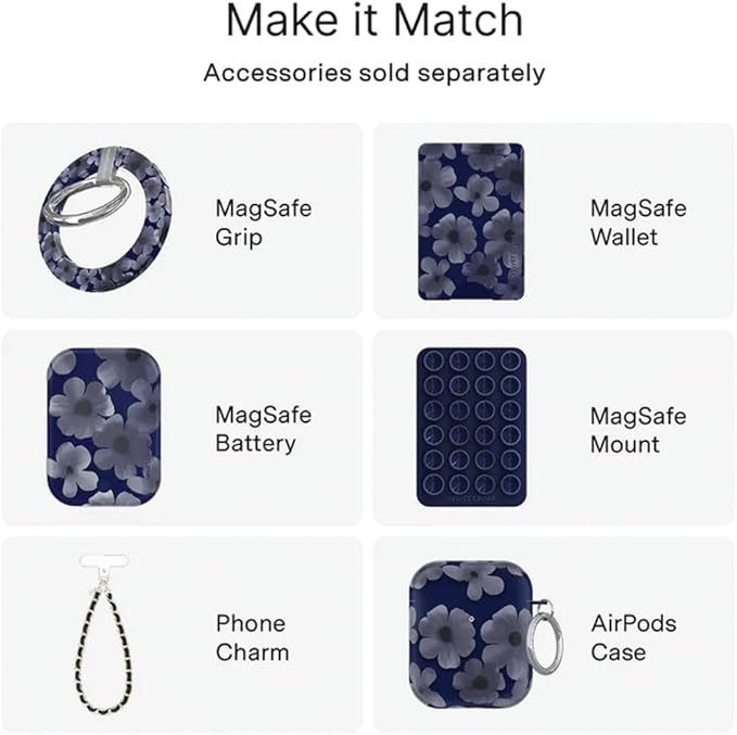 VELVET CAVIAR Case for iPhone 17 Pro | Compatible with MagSafe | 10ft Drop Tested | Protective Designer Cases | Midnight Blossom Blue Flowers