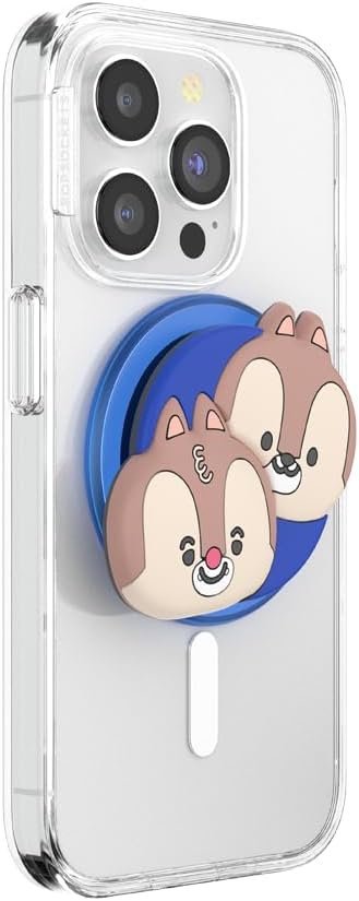 PopSockets Phone Grip for MagSafe with Kickstand, Magnetic Stand, Swappable Top, Secure Hold for iPhone MagSafe Cases, Phone & Tablet Grip, Cute PopSockets, Disney - Kawaii Chip 'n Dale