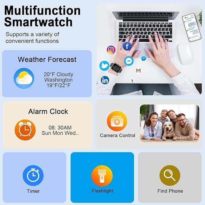 Smart Watch, 1.96" for Men Women (Answer/Make Call), Fitness Tracker with 100+ Sport Modes, IP68 Waterproof, Heart Rate/Sleep Monitor, Spo2, Pedometer, Activity Tracker for Android iOS, V71-2