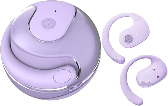Open Ear Headphones Wireless Bluetooth 5.4, OWS Hanging Earphones Wireless Earbuds with Earhooks and Mic, IPX5 Waterproof, 48H Range, Out of Ear Earbuds for Sports Running Workout Driving(Purple)