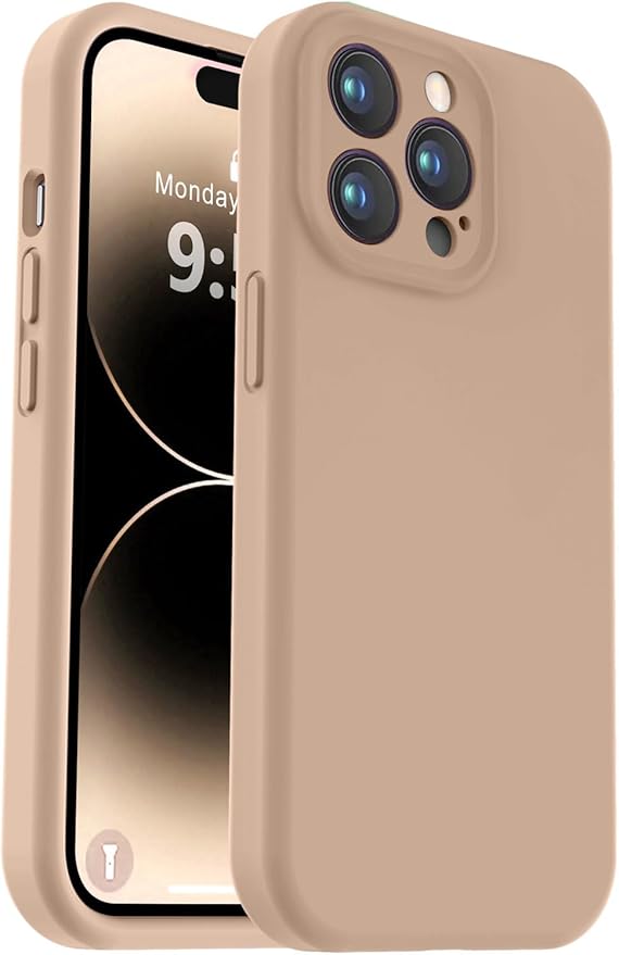 Vooii Compatible with iPhone 14 Pro Case, Liquid Silicone Upgrade [Camera Protection] [Soft Anti-Scratch Microfiber Lining] Shockproof Phone Case for iPhone 14 Pro 6.1 inch - Light Brown