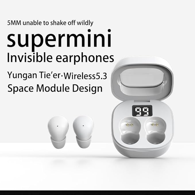 Invisible Mini Earbuds for Work and Sleep, Best for Small Ear Canals, Bluetooth 5.3, 24 Hours Battery Life (White)