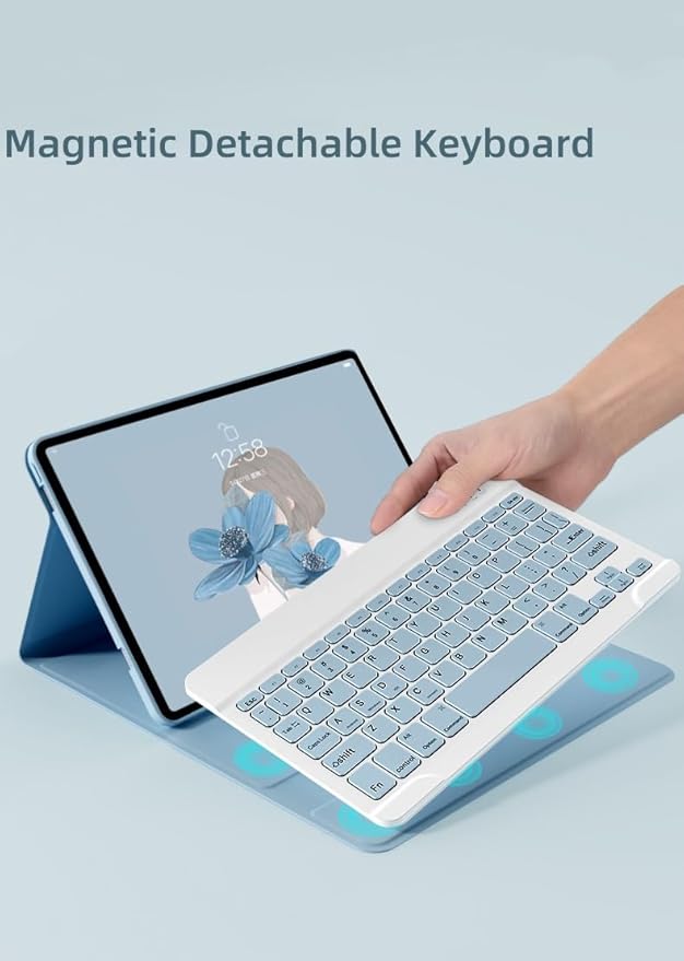 Keyboard Case Mouse for Galaxy Tab A7 Lite 8.7 Inch SM-T220/T225/T227, Detachable Cute Color Keyboard Case with S Pen Holder，Sky Blue