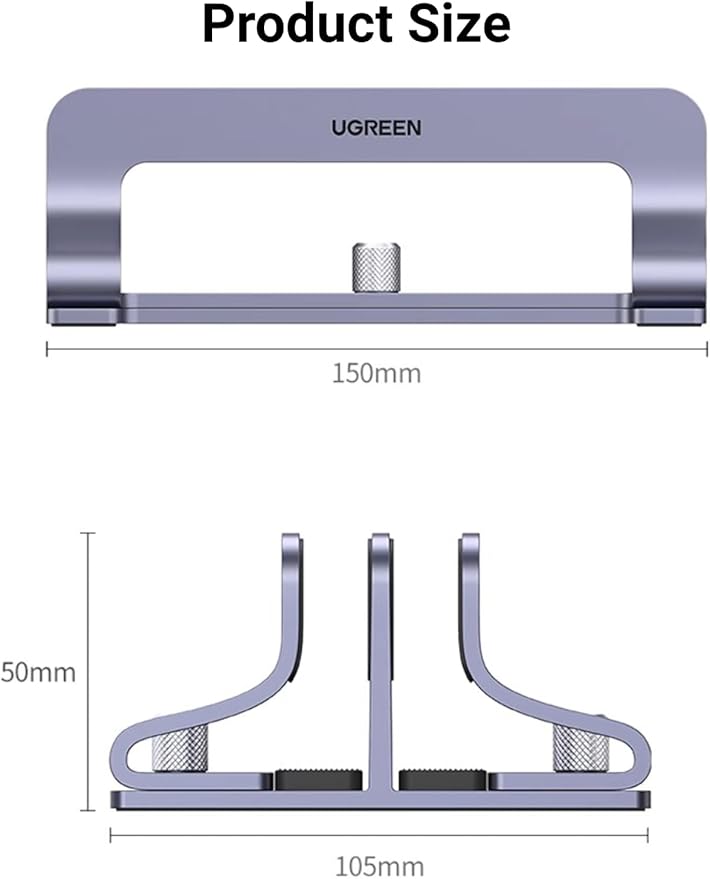 UGREEN 2-Slot Vertical Laptop Stand Holder Desk Compatible with MacBook Pro Air Laptop Stand Desktop Adjustable, Lenovo Ideapad, Surface Book, HP Notebook, Dell Chromebook Up to 17.3 Inch, Space Gray