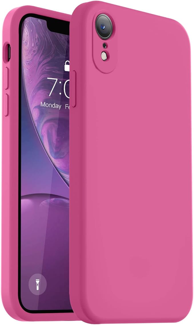 Vooii Compatible with iPhone XR Case, Upgraded Liquid Silicone with [Flat Edges] [Camera Protection] [Soft Anti-Scratch Microfiber Lining] Phone Case for iPhone 10 XR 6.1 inch - Pitaya