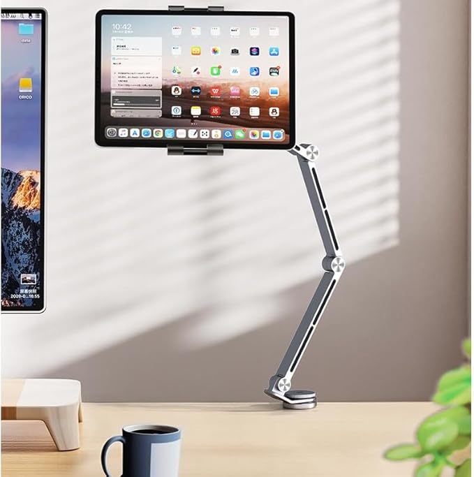 Rotatable Holder Stand Tablet Holder Multi-Angle Design Phone Clip Swivel Mount Desktop Aluminum Alloy Cantilever Bed Desk Home Live Folding Bracket Compatible with 4"-13" Phone Tablet (Silver)