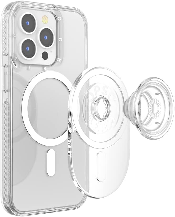 PopSockets PopGrip for MagSafe, Magnetic Phone Grip & Stand, Swappable Top, Secure Grip for iPhone MagSafe Cases, Kickstand for Hands-Free Viewing, Wireless Charging Compatible - Clear