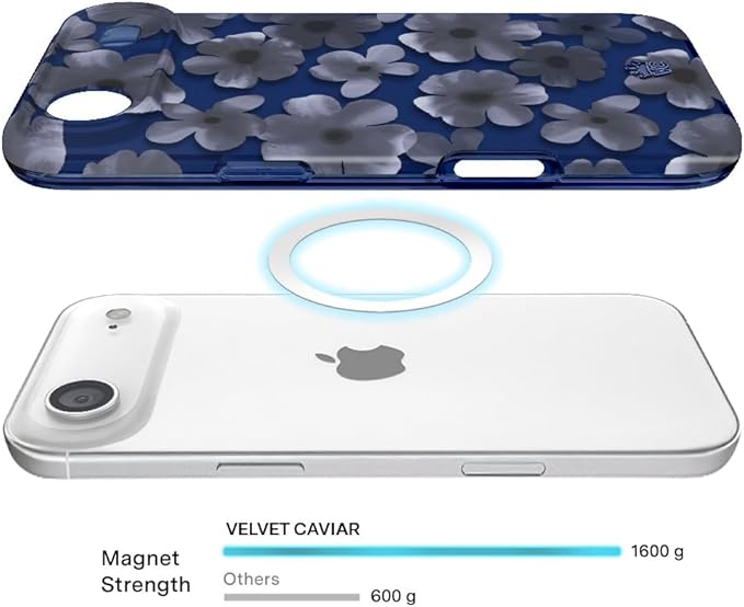 VELVET CAVIAR Case for iPhone 17 Air | Compatible with MagSafe | 10ft Drop Tested | Protective Designer Cases | Midnight Blossom Blue Flowers