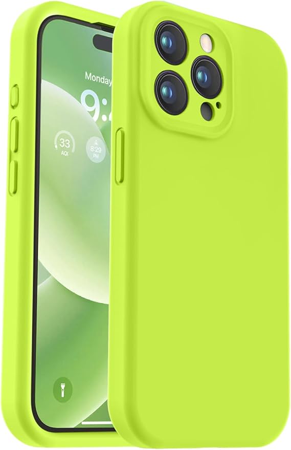 Vooii Compatible with iPhone 15 Pro Max Case, Upgraded Premium Silicone, [Camera Protection] [Soft Anti-Scratch Microfiber Lining] Shockproof Phone Case for iPhone 15 Pro Max 6.7" - Fluorescent Green
