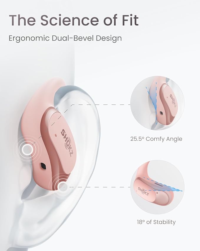 SHOKZ OpenFit Air - Open-Ear Headphones, True Wireless Earbuds, Water Resistant, Secure Earhooks for Daily Use, Pink