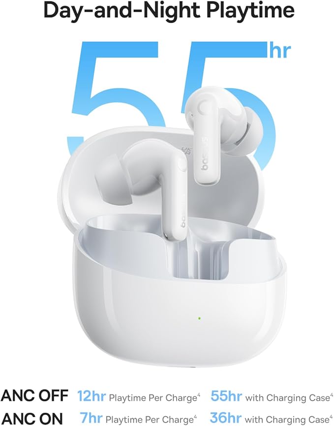 Baseus Bass BP1 Pro Noise Cancelling Wireless Earbuds, Real-Time Adaptive Noise Cancelling, Adaptive Active EQ, LDAC Hi-Res Sound, 6-Mic AI Clear Calls, 55H Playtime, IP55 Waterproof, Bluetooth 6.0