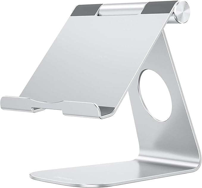 OMOTON Tablet Stand Holder Adjustable, T1 Desktop Aluminum Tablet Dock Cradle Compatible with iPad Air/Mini, iPad 10.2/9.7, iPad Pro 11/12.9/13, Samsung Tab and More Up to 13 inch, Silver