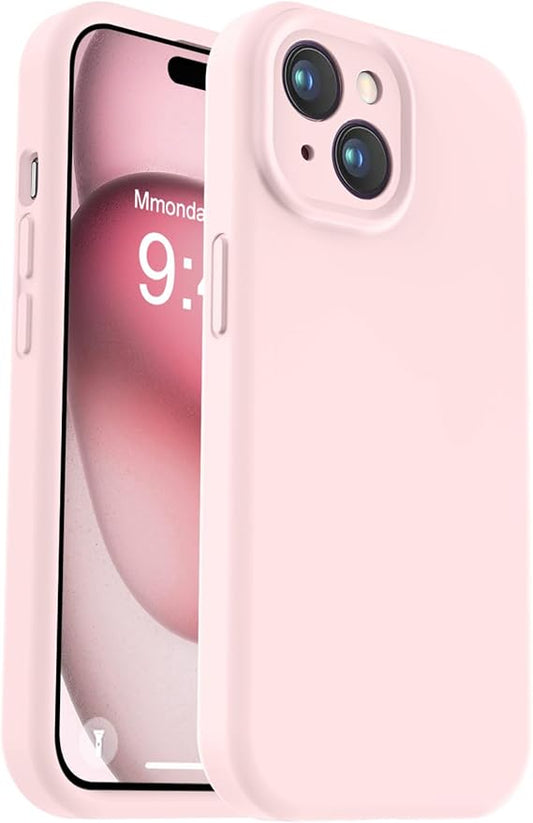 Vooii Compatible with iPhone 15 Case, Upgrade Defender Liquid Silicone, [Enhanced Camera Protection] [Soft Anti-Scratch Microfiber Lining] Shockproof Phone Case for iPhone 15 6.1 inch - Chalk Pink