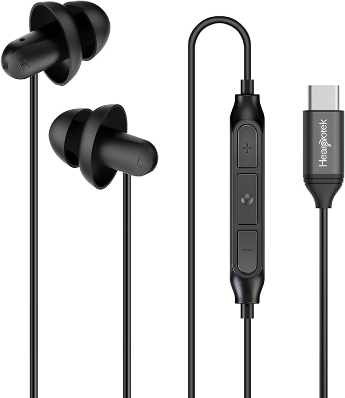 Hearprotek Sleep Earbuds, USB C Earphones Headphones with Microphone-Silicone Noise Isolation Type C Earbuds Sleep Buds for Android Phone, Ideal for Sleeping, snoring, Relaxation, Air Travel (Black)